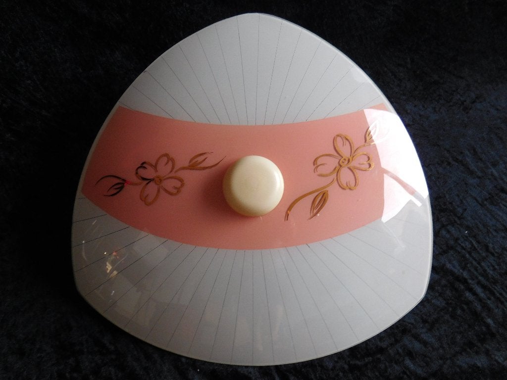 Vintage plafonnière van glas met 2 lichtpunten, driehoekig,, Gebruikt, Jaren 50, Meerkleurig, Glas