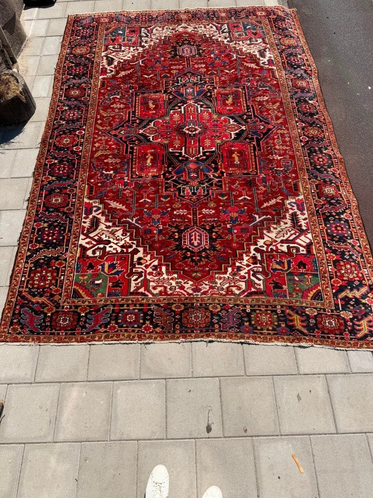 Prachtig Heriz tapijt – 345x245 cm – geometrisch meesterwerk, Wol, 200 cm of meer, Ophalen of Verzenden, Zo goed als nieuw