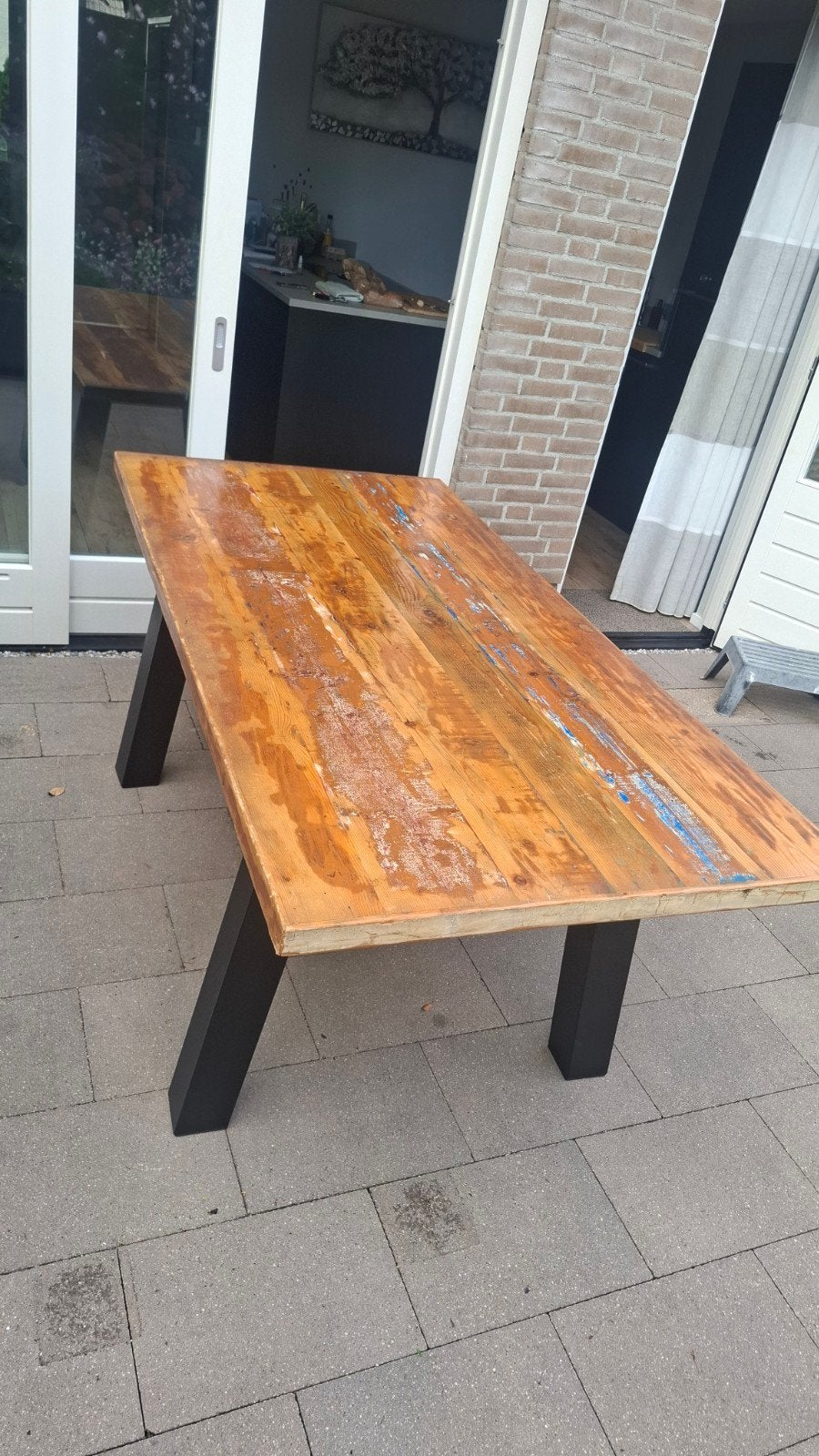 Tafel gekleurd echt hout, Huis en Inrichting, Ophalen, 25 tot 50 cm, Rechthoekig