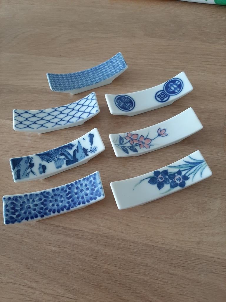 Set van 7 Japanse eetstokjes houders, diverse patronen, Ophalen of Verzenden, Zo goed als nieuw, Overige materialen, Los bestek