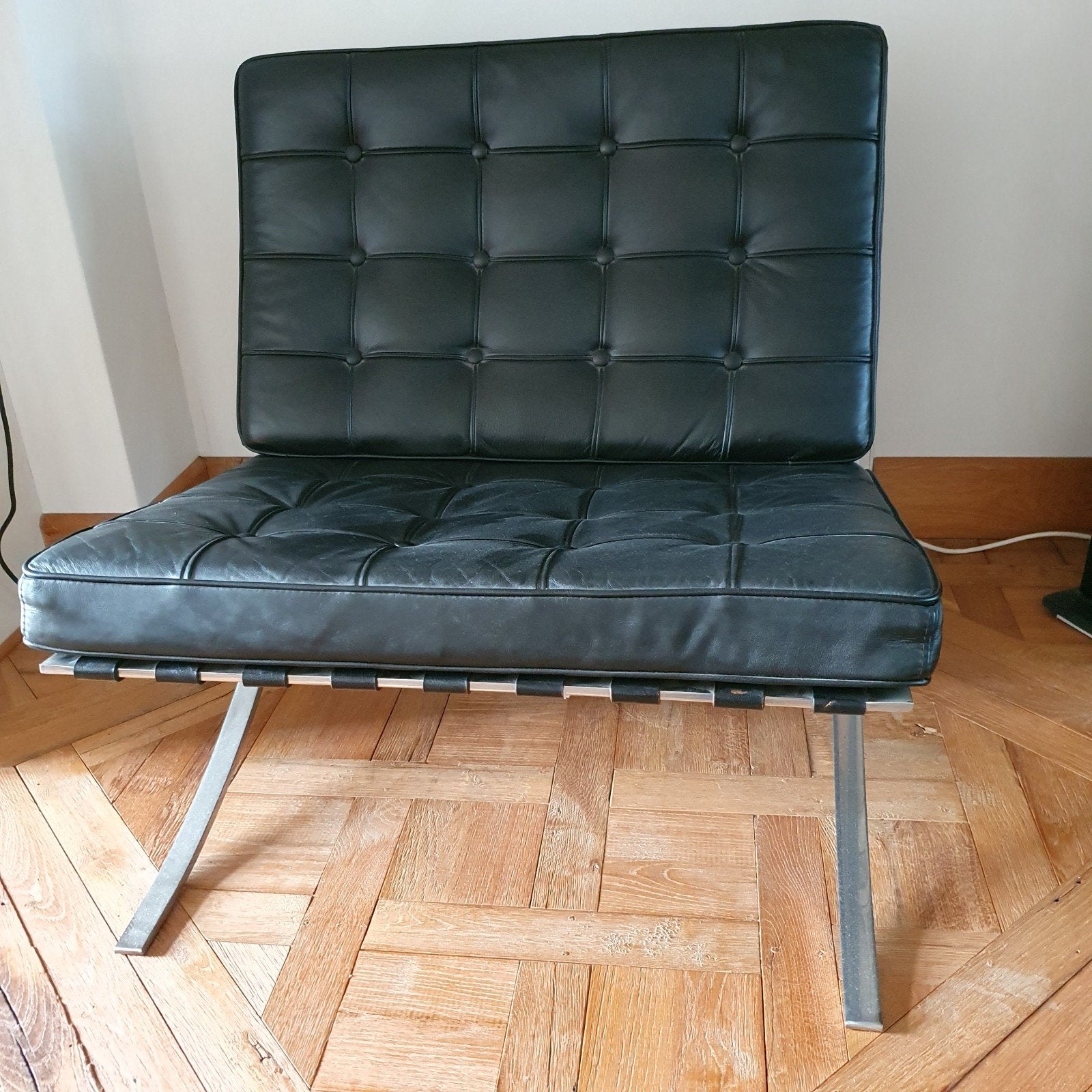 Barcelona stoel in zwart leer - Ludwig Mies van der Rohe, Ophalen, Gebruikt, Zwart, Modern, Design, Klassiek