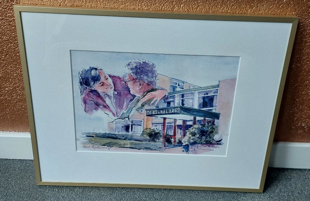 Aquarel van Hans Houtkamp, Antiek en Kunst, Ophalen, Overige stijlen, Gesigneerd, Aquarel