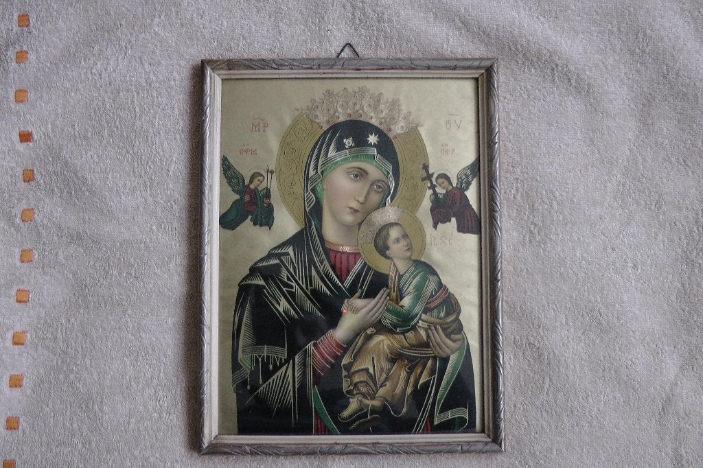 Prachtig relikwie: Maria portret in lijst, Antiek en Kunst, Antiek | Religie, Ophalen of Verzenden