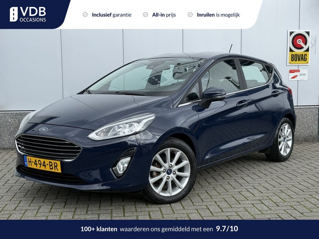 Ford Fiesta 1.0 EcoB. Titanium | NAP | CarPlay | Park.sensor, Auto's, Stof, Gebruikt, 580 kg, Blauw