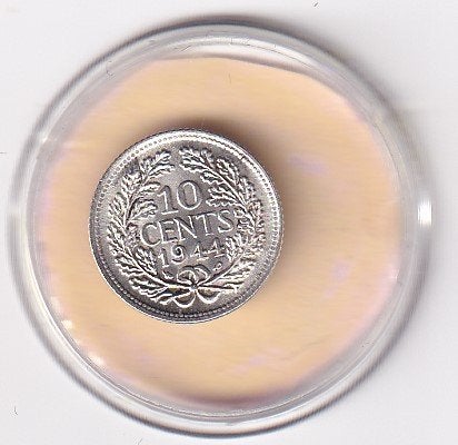10 Cent 1944 EP  met randtikje, Postzegels en Munten, Munten | Nederland, Verzenden, Zilver, 10 cent, Koningin Wilhelmina