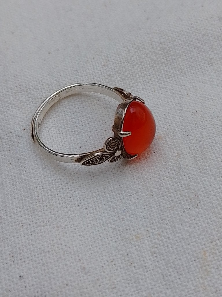 vintage zilveren filigrane ring met agaat, Gebruikt, Verzenden, 17 tot 18, Met edelsteen