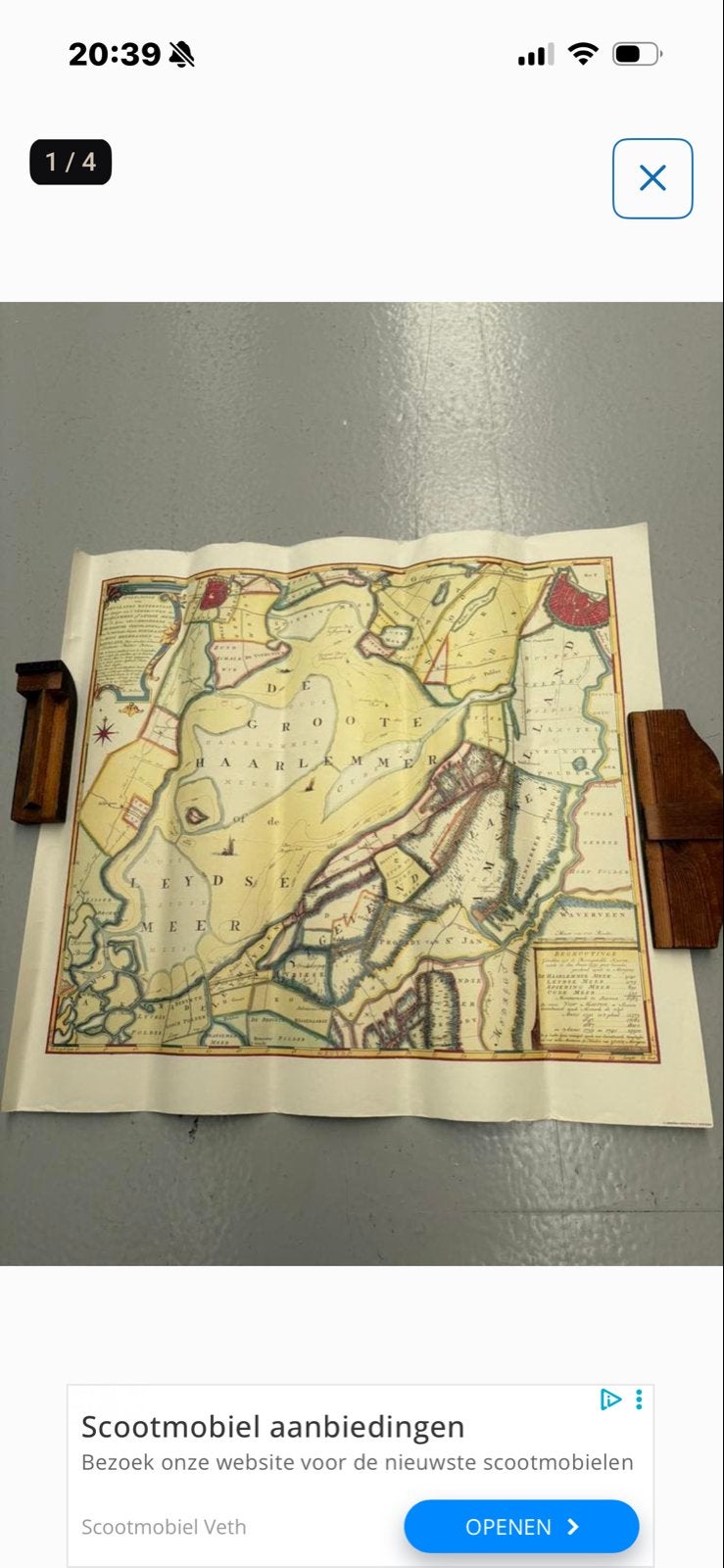 Historische kaart van de Haarlemmermeer, 18e eeuw, Boeken, Gelezen, Ophalen of Verzenden, Landkaart, 1800 tot 2000