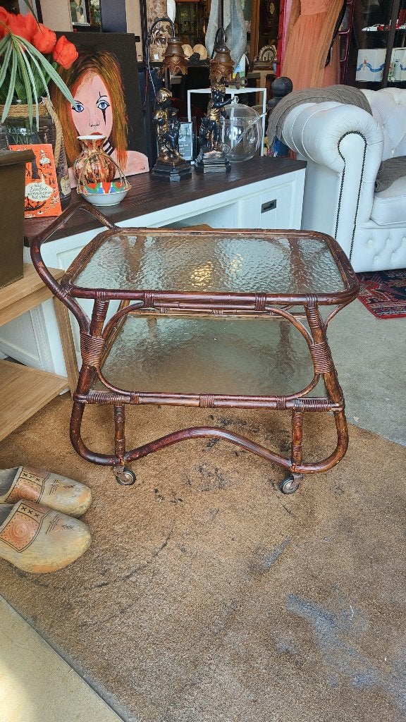Vintage rotan  barwagen serveerwagen, Ophalen, Vintage, Gebruikt, Natuurlijk materiaal