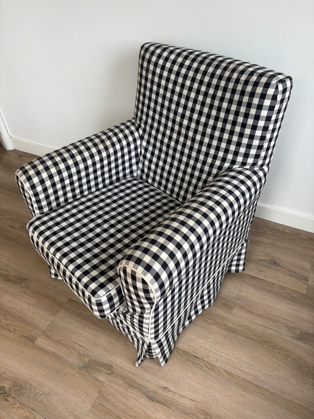 IKEA Jennylund fauteuil met zwart-wit geruite hoes, Ophalen of Verzenden, Gebruikt, Stof, 75 tot 100 cm