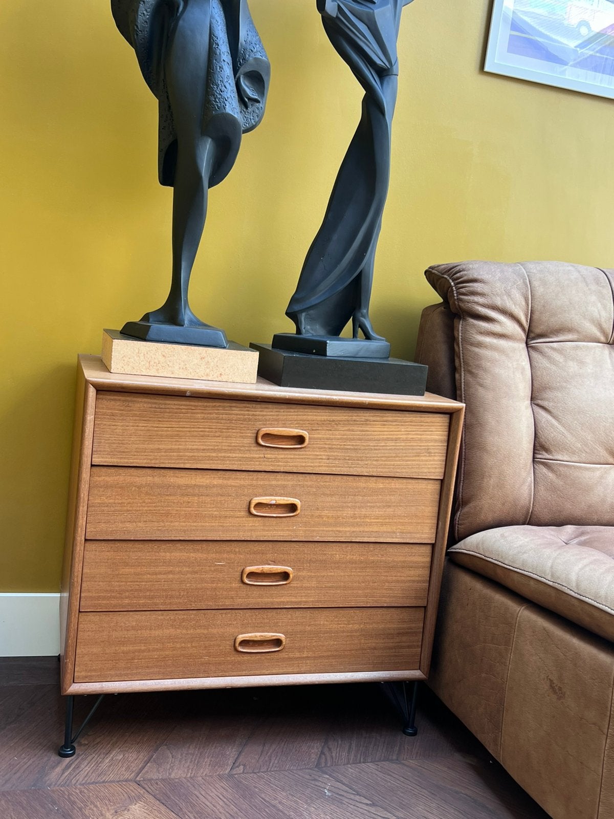 Vintage fineer ladekastje | Mid-century stijl | 4 lades, Ophalen