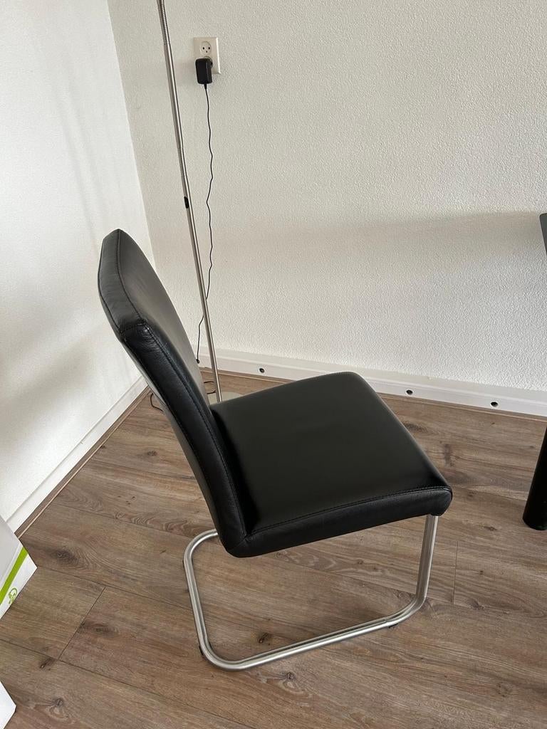 2x Design Lederen Stoelen Zwart Chroom - Eijerkamp, Ophalen, Twee, Zwart, Zo goed als nieuw