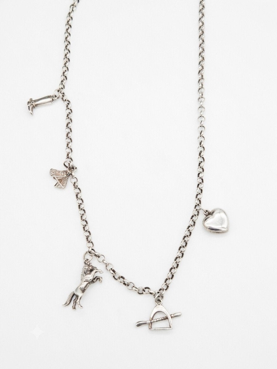 Mooie zilveren vintage bedelketting 925 met paardenthema, Verzenden, Gebruikt, Zilver
