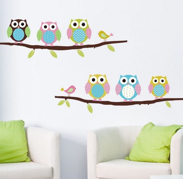 Leuke Uil Muurstickers voor Kinderkamer - 70x45cm, Meerkleurig, Ophalen of Verzenden, Kunststof, Modern