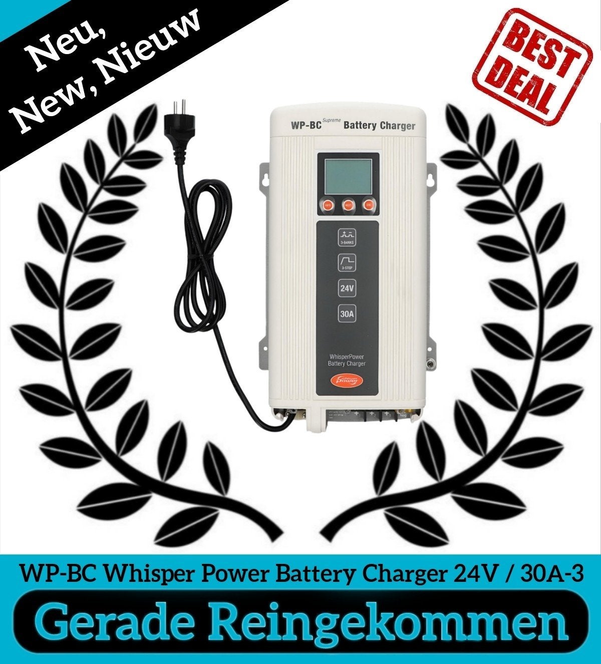 WP-BC Whisper Power Battery Charger 24V / 30A-3 - Nieuw, New, Ophalen of Verzenden, Nieuw, Kabel of Apparatuur