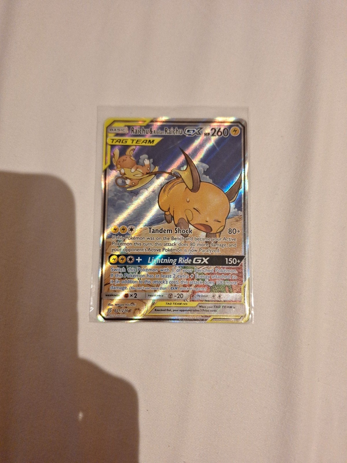 Raichu & Alolan Raichu GX - Unified Minds, Ophalen of Verzenden, Zo goed als nieuw, Losse kaart, Foil