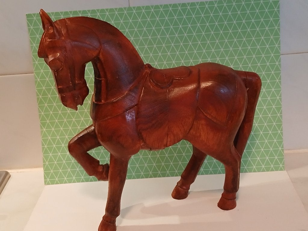 Vintage Prachtig Houten Paard, Ophalen of Verzenden, Beeld, Hout, Handgemaakt