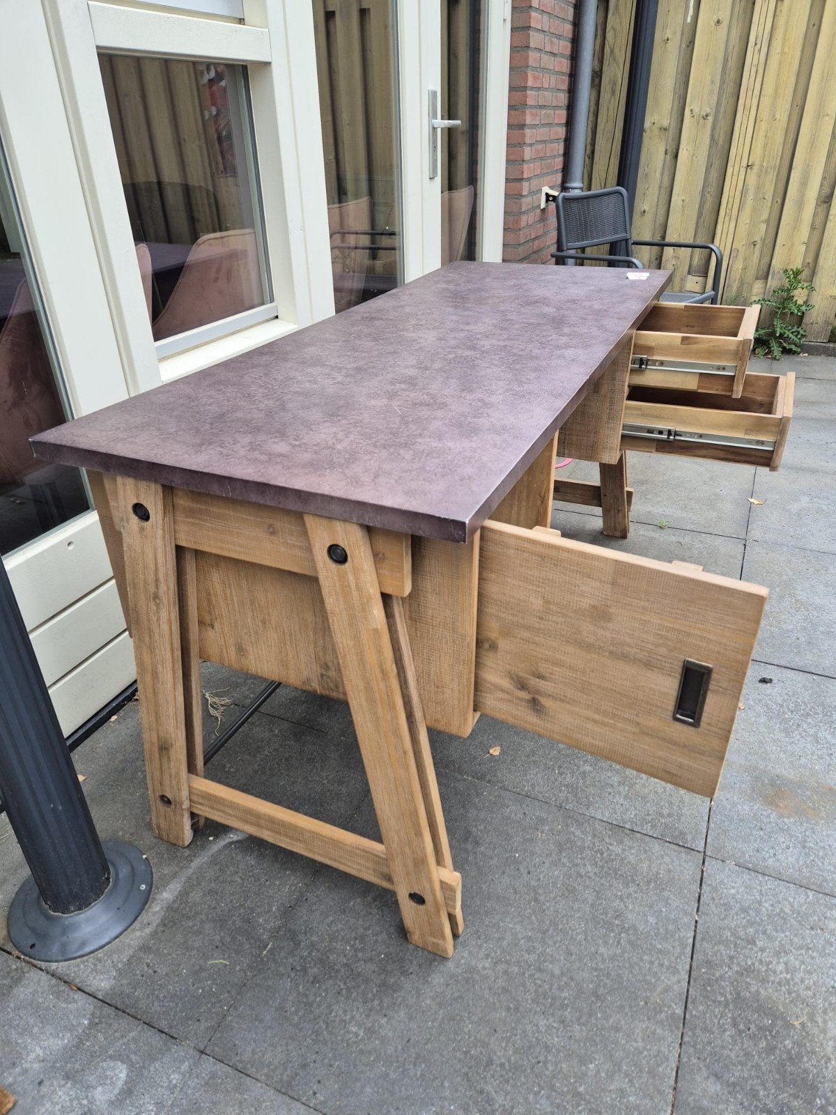Houten bureau met opbergruimte en lades 150cm x 75cm x 60cm, Ophalen, Gebruikt, 150 cm, Hout