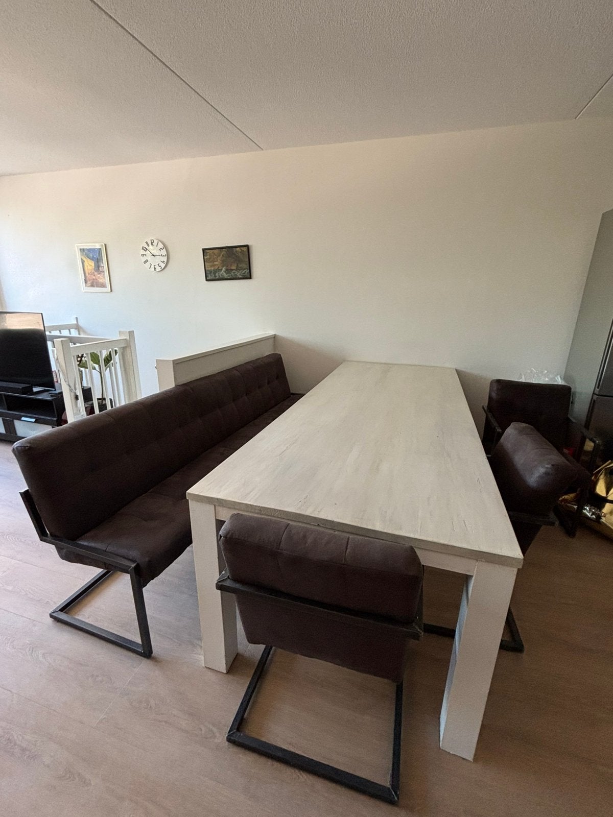Grote eettafel + stoelen + bank, Ophalen, Gebruikt, 200 cm of meer, 50 tot 100 cm