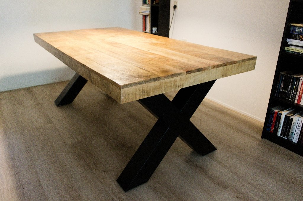 Houten eettafel industrieel, Huis en Inrichting, Tafels | Eettafels, Ophalen, Gebruikt, 200 cm of meer, 50 tot 100 cm