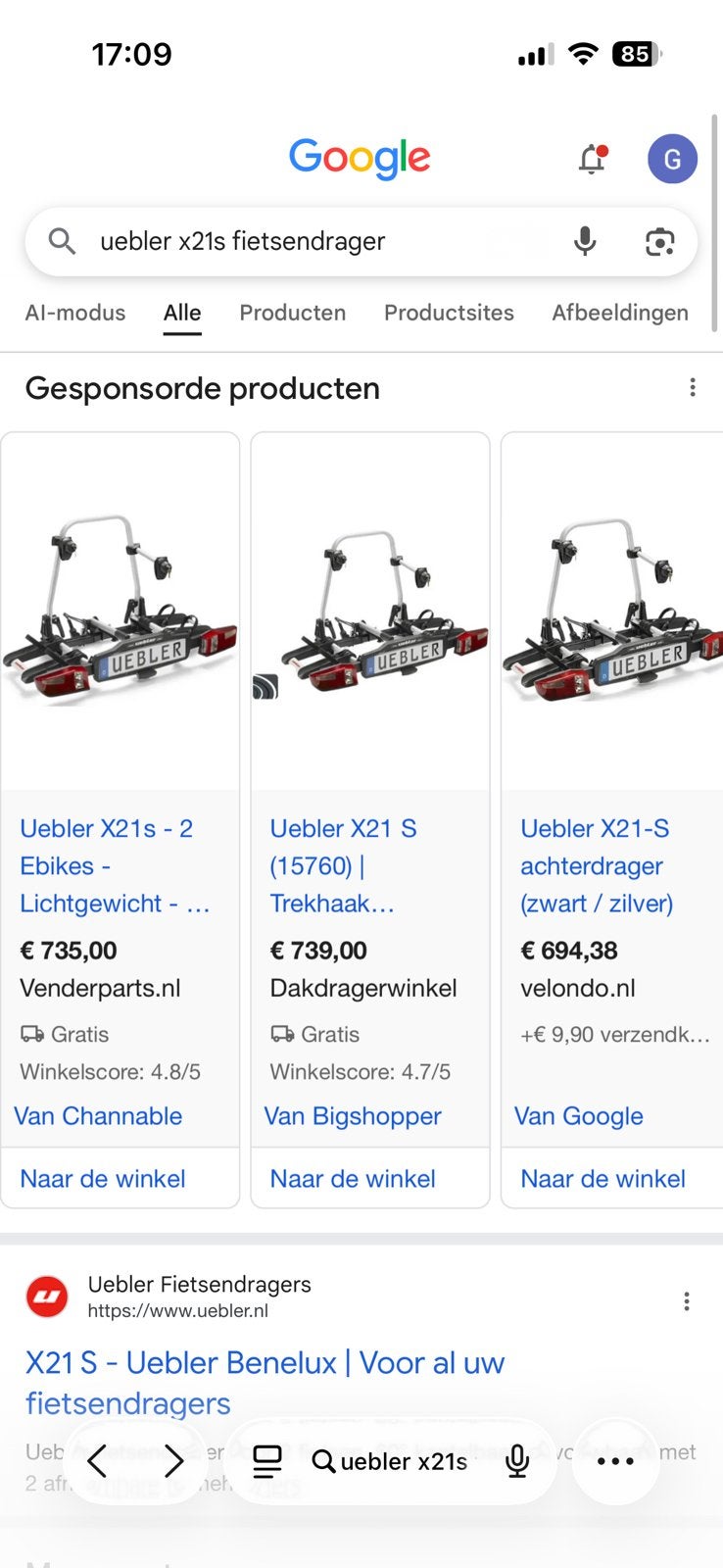 De Uebler X21 S (fietsendrager, 2x gebruikt), Ophalen, Zo goed als nieuw