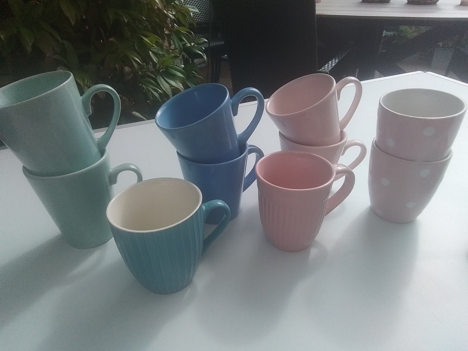 Mooie set van 10 diverse mokken in pastelkleuren, Ophalen, Gebruikt, Keramiek, Mok