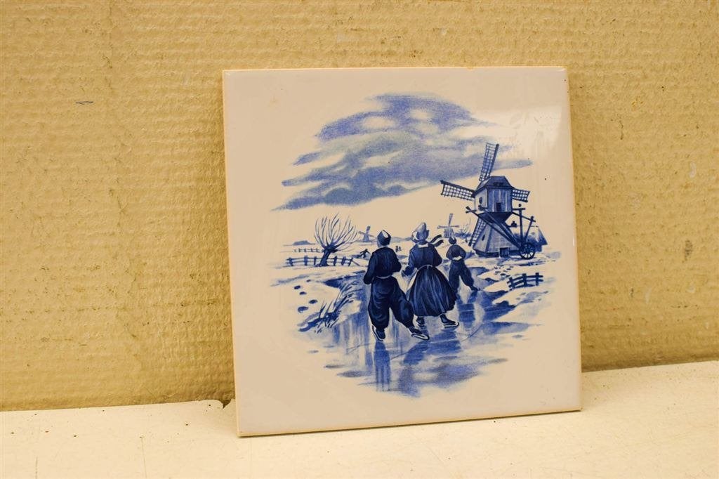 Wandtegel met prent van een molen 47989