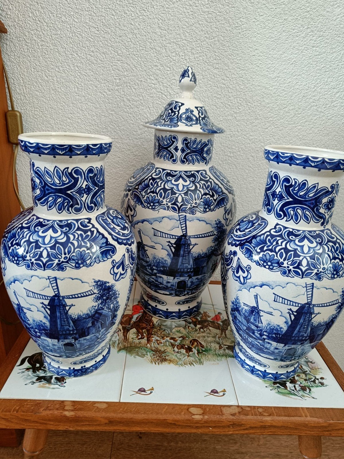 Set Delfts blauwe molen vazen, Antiek en Kunst, Ophalen