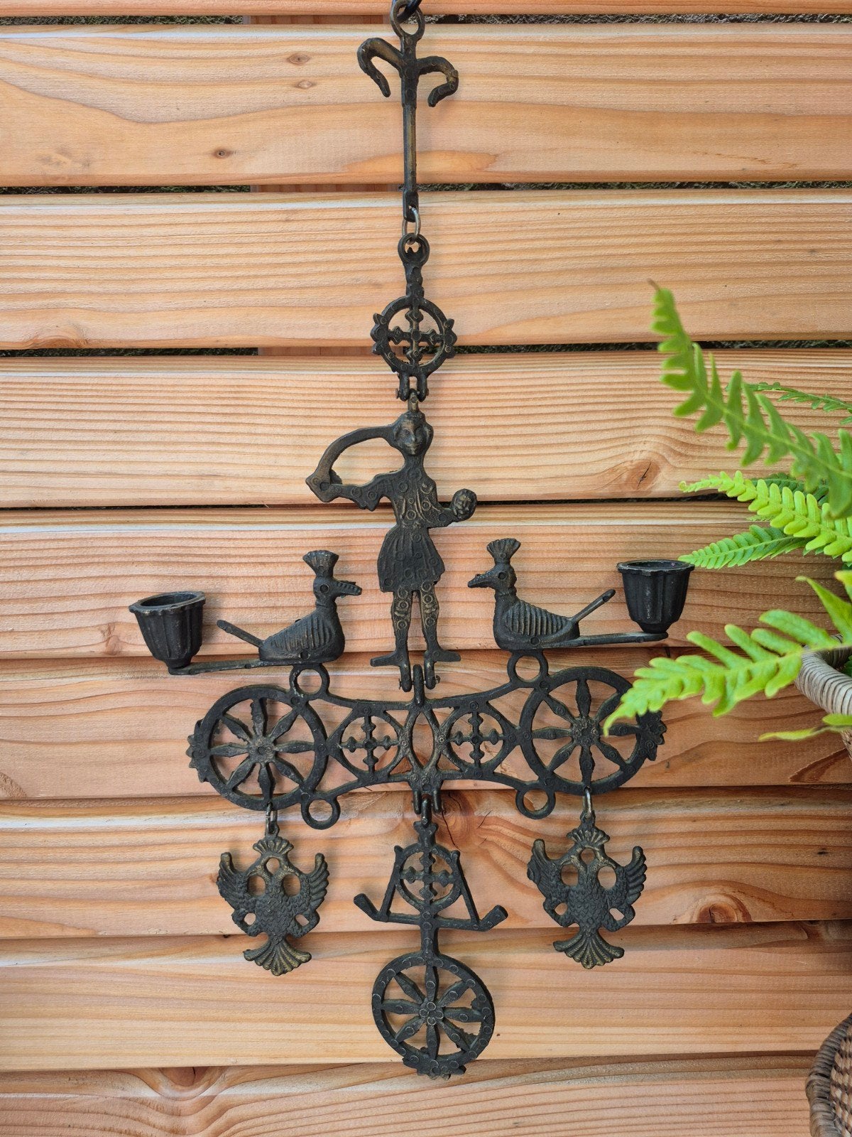 Vintage Byzantijns kruis wandhanger wand kandelaar, Antiek en Kunst, Ophalen of Verzenden, Koper of Brons