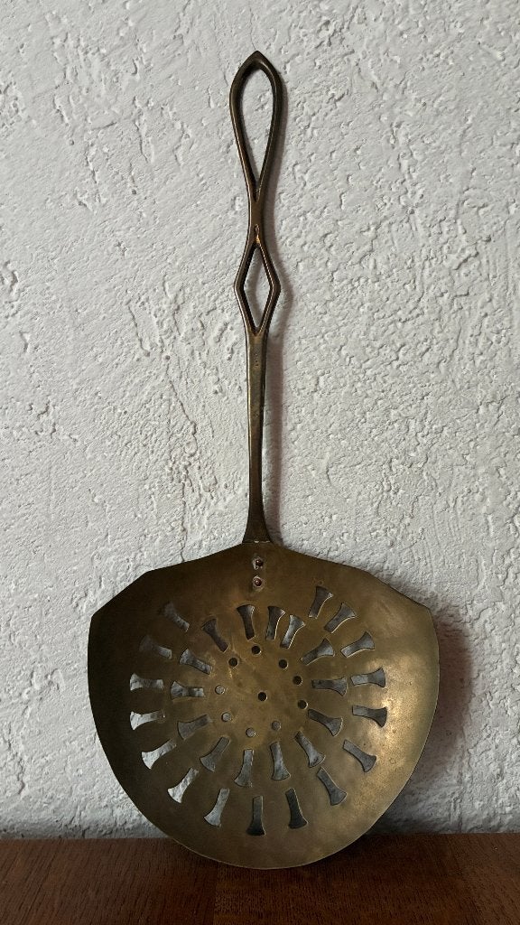 Vintage geel koperen messing koper schuimspaan, Ophalen, Koper