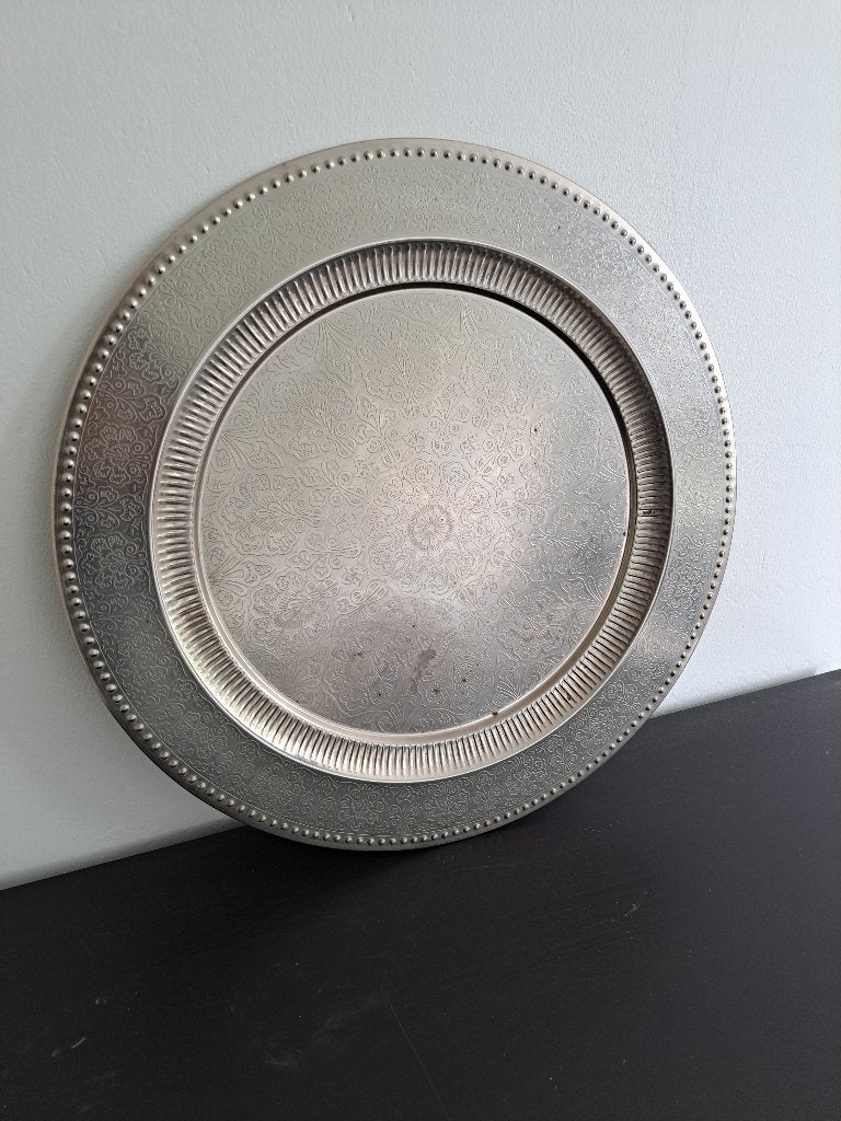 Oosters sierdienblad decoratiebord 41 cm, Huis en Inrichting, Ophalen, Gebruikt, Rond, Metaal