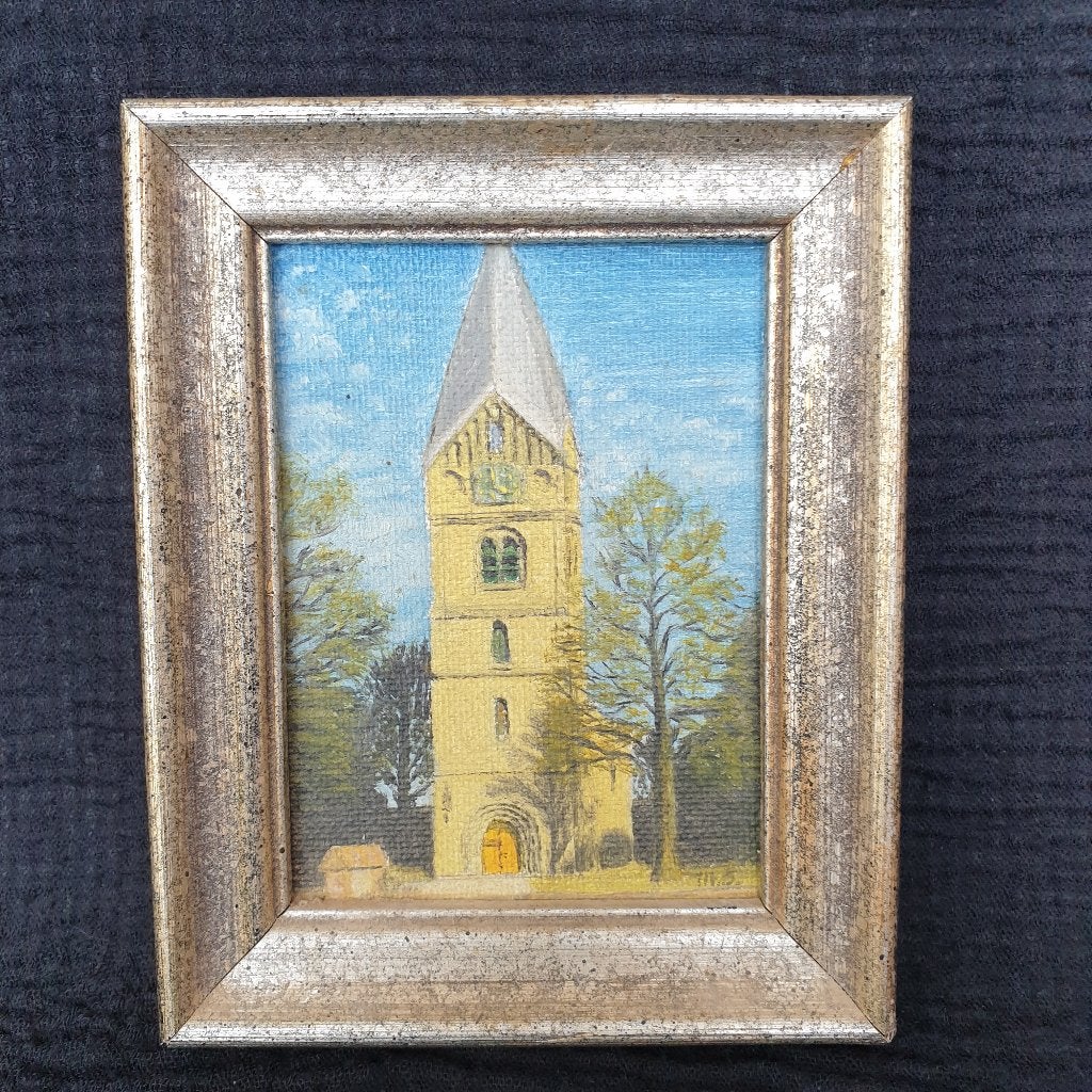 Vintage ca 1950's miniatuur schilderij - Nicolaaskerk, Haren, Antiek en Kunst, Kunst | Schilderijen | Klassiek, Ophalen of Verzenden