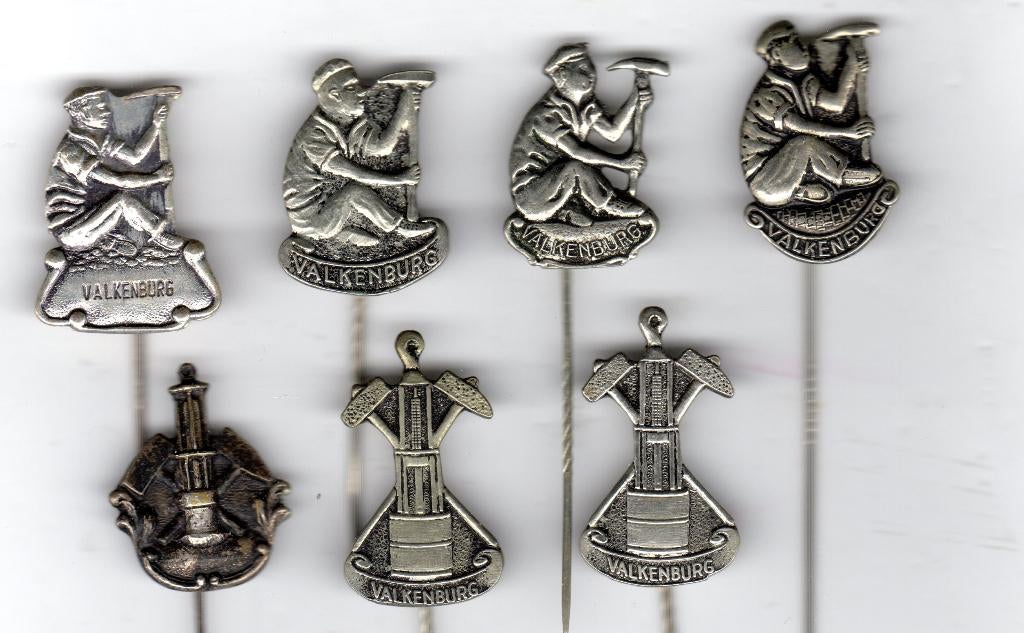7 speldjes MIJNWERKER MIJNLAMP HAMER EN BIJTEL VALKENBURG, Ophalen of Verzenden, Gebruikt, Overige onderwerpen
