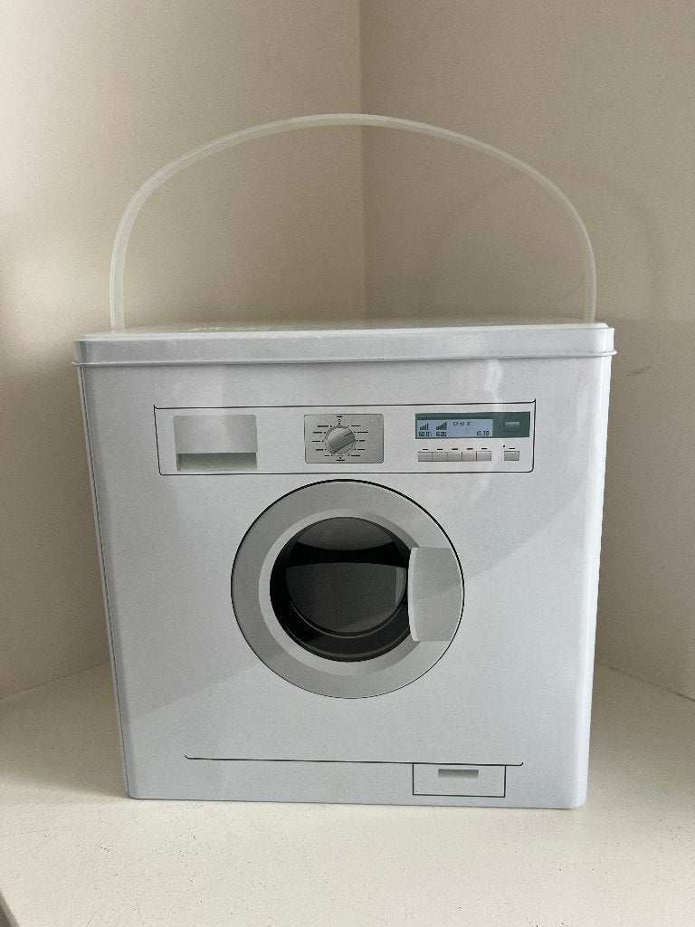 Metalen blik met afbeelding wasmachine voor waspoeder, Ophalen of Verzenden, Gebruikt, Overige