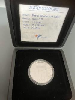 zilveren gulden 2001 in box, Postzegels en Munten, Munten | Nederland, 1 gulden, Koningin Beatrix, Zilver, Ophalen of Verzenden