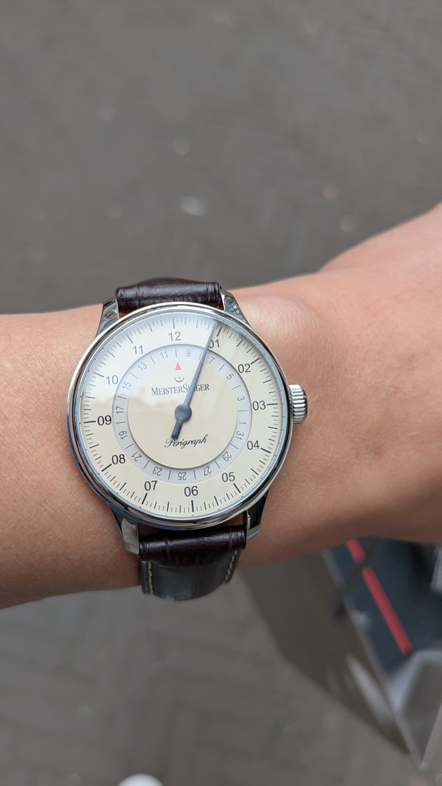 Meistersinger Perigraph (38mm) horloge, Overige merken, Leer, Polshorloge, Ophalen of Verzenden