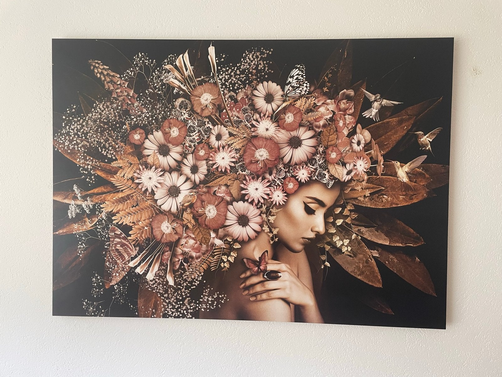 Prachtige wanddecoratie met vrouw en bloemen, Ophalen, 50 – 75, 75 tot 100 cm, Print