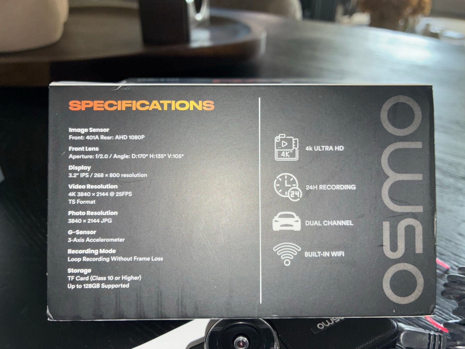 Osmo Dash Cam 4K Ultra HD Dual Channel met WiFi, Ophalen, Zo goed als nieuw