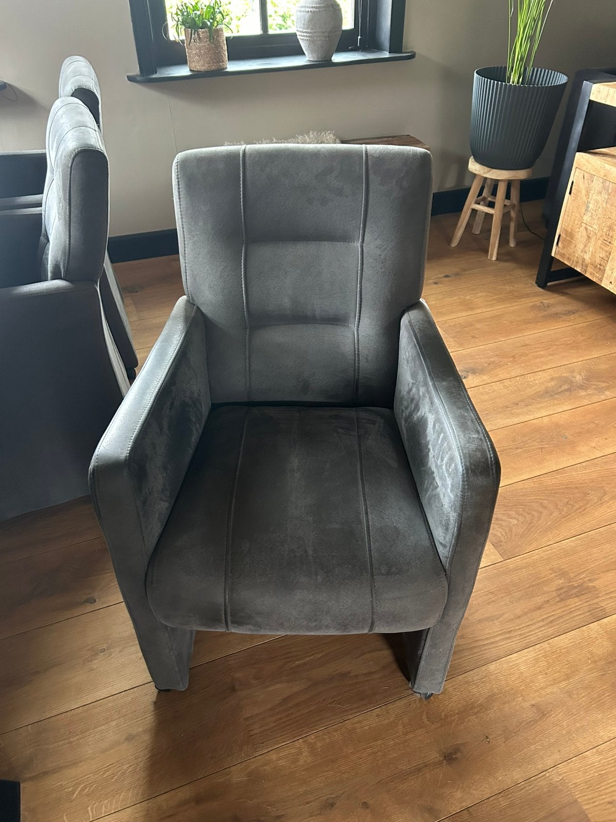 6 Mooie eetkamer stoelen op wielen, Ophalen, Minder dan 75 cm, Stof, 50 tot 75 cm