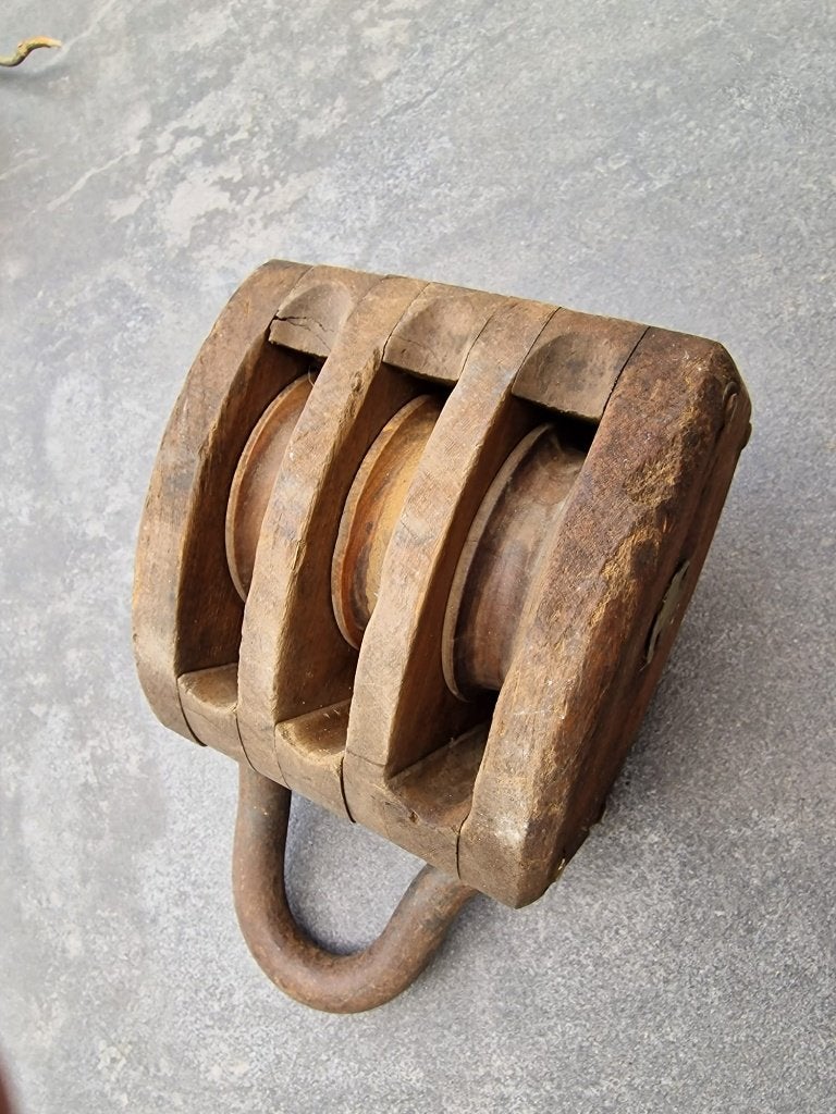 Houten Katrol / takelblok 3 voudig, Verzenden