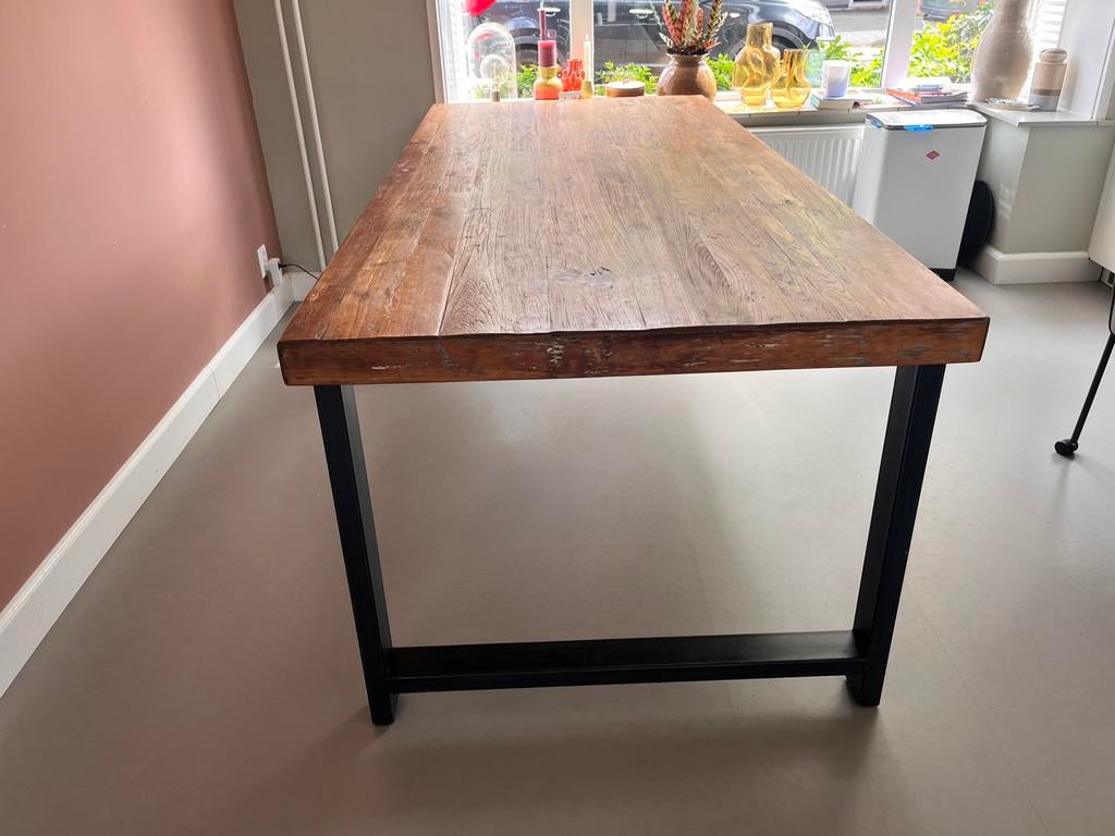Robuust houten Troubadour tafel 100x225 cm, Ophalen, Gebruikt, 100 tot 150 cm, 200 cm of meer