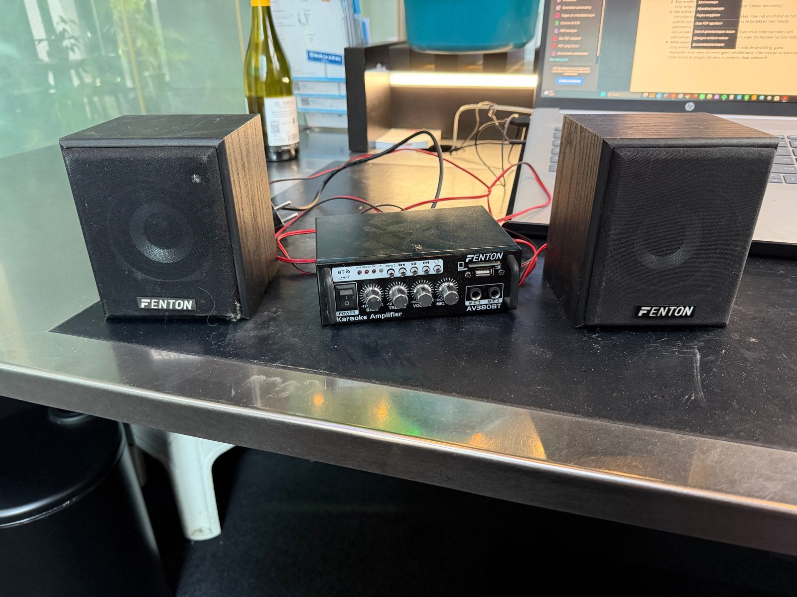 Fenton AV380BT Karaoke Versterker met Luidsprekers, Ophalen of Verzenden, Gebruikt, Complete set