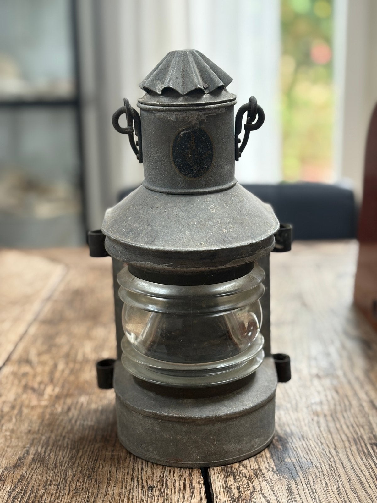Oud gegalvaniseerd heklicht (scheepslamp), Antiek en Kunst, Ophalen of Verzenden