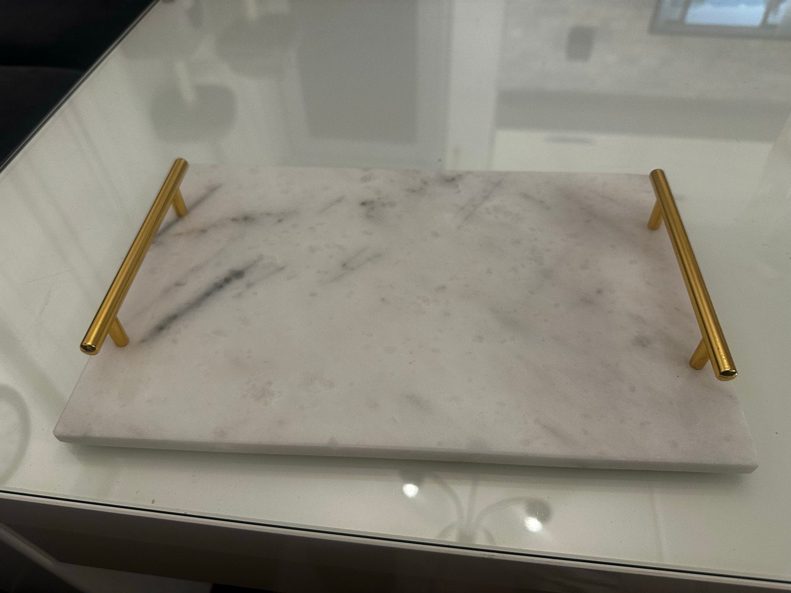 Marmeren Dienblad met Gouden Handvaten - 20x30 cm, Ophalen, Zo goed als nieuw, Dienblad, Met handvatten