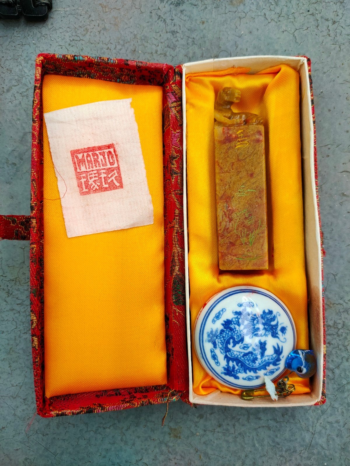 Vintage Chinese speksteen stempelset – Marjo, Ophalen of Verzenden