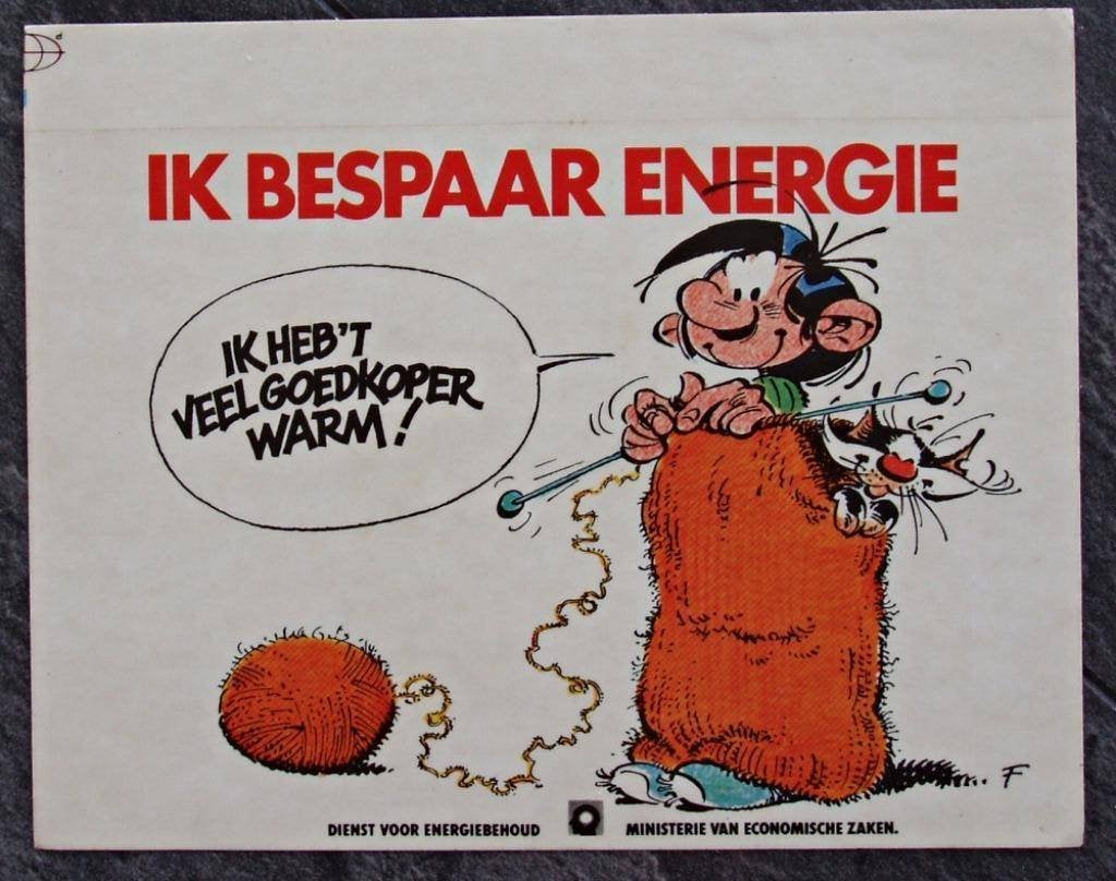 Guust Flater Sticker - Ik bespaar energie - Franquin, Verzamelen, Verzenden, Guust of Robbedoes, Zo goed als nieuw, Plaatje, Poster of Sticker