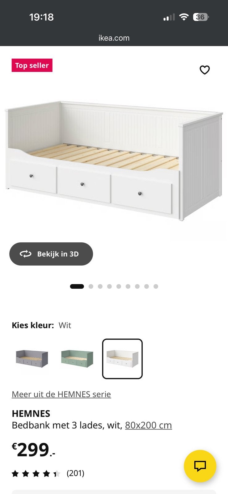 Ikea bed met twee matrassen, Ophalen, Wit, Tweepersoons, Zo goed als nieuw