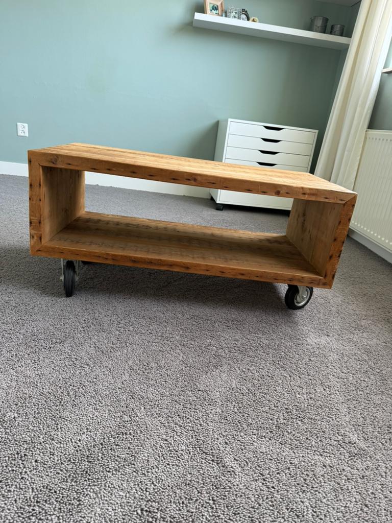 Salontafel op wielen, Ophalen, Stoer, Eikenhout, 50 tot 100 cm