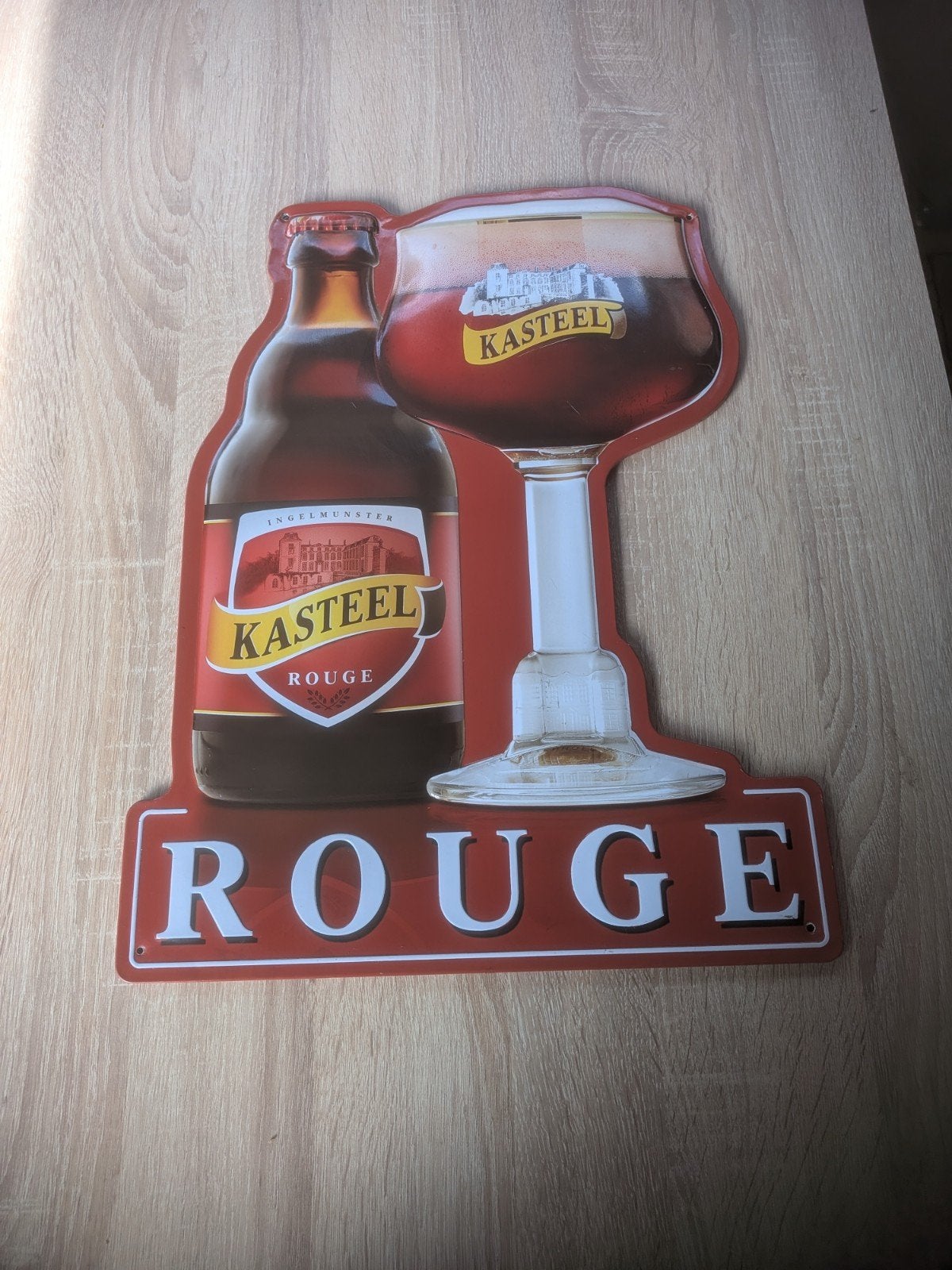 Kasteel Rouge Reclamebord - Bierfles en Glas, Ophalen of Verzenden