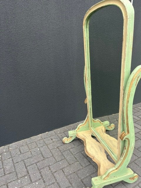 Vintage eettafel met 4 stoelen en passpiegel, Ophalen, Gebruikt, Vintage, Landelijk, Brocante, 50 tot 100 cm