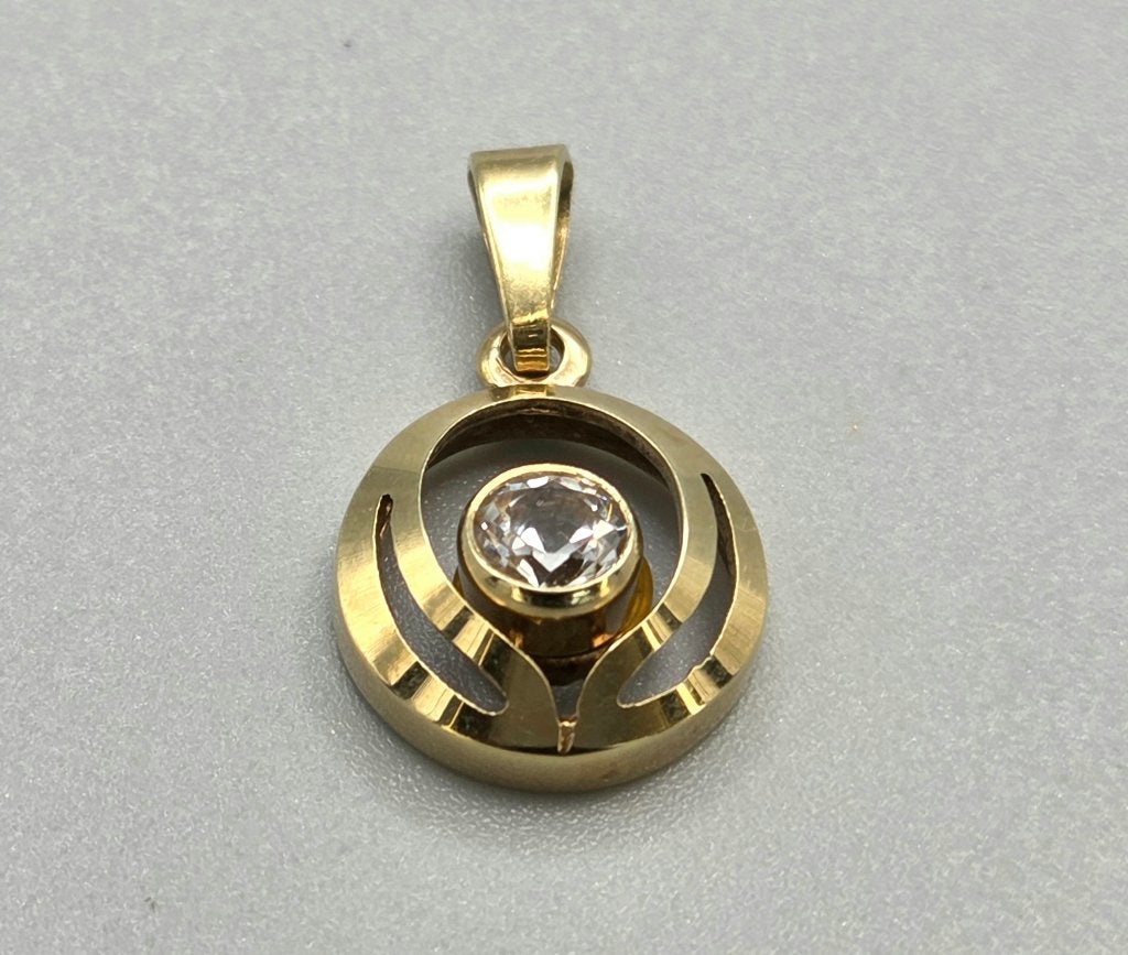 Vintage gouden hanger met zacht rosé morganiet. 2026/570, ., Ophalen of Verzenden, Zo goed als nieuw, .